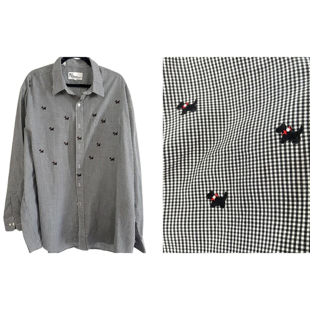 MILI DESIGNS Vintage Plaid Checked Rhinestone Scottie Dogs Button Down Shirt 1X